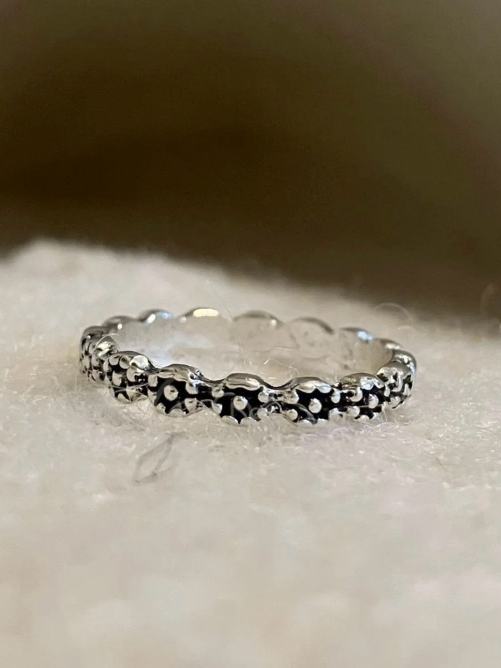 Vintage Antique Oxidized Daisy Flower Eternity Band Ring
